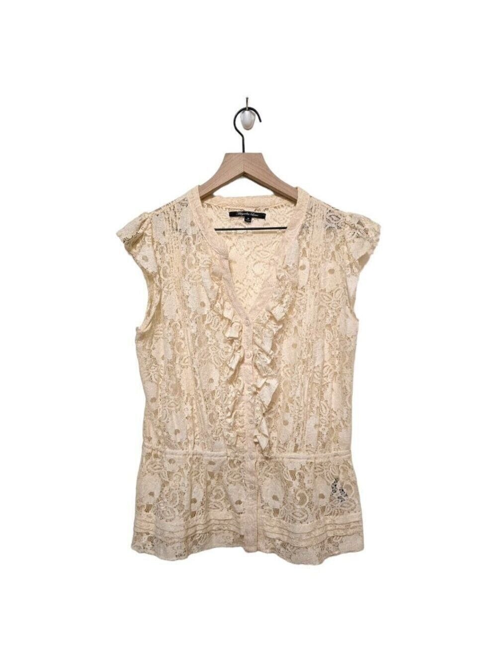 Magnolia Lane Ivory Lace V-Neck Cap Sleeve Cottagecore Blouse Sz M